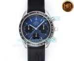 HRF Swiss Copy Omega Speedmaster Chronograph Watch Blue Dial Black Rubber Strap